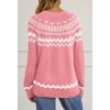 MEROKEETY Women’s 2026 Fall Winter Fair Isle Argyle Pullover Sweater Striped Crew Neck Long Sleeve Vintage Knit Tops(Pink)