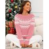 MEROKEETY Women’s 2026 Fall Winter Fair Isle Argyle Pullover Sweater Striped Crew Neck Long Sleeve Vintage Knit Tops(Pink)