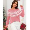 MEROKEETY Women’s 2026 Fall Winter Fair Isle Argyle Pullover Sweater Striped Crew Neck Long Sleeve Vintage Knit Tops(Pink)