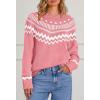 MEROKEETY Women’s 2026 Fall Winter Fair Isle Argyle Pullover Sweater Striped Crew Neck Long Sleeve Vintage Knit Tops(Pink)