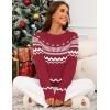 MEROKEETY Women’s 2026 Fall Winter Fair Isle Argyle Pullover Sweater Striped Crew Neck Long Sleeve Vintage Knit Tops(Red)