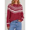 MEROKEETY Women’s 2026 Fall Winter Fair Isle Argyle Pullover Sweater Striped Crew Neck Long Sleeve Vintage Knit Tops(Red)