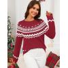 MEROKEETY Women’s 2026 Fall Winter Fair Isle Argyle Pullover Sweater Striped Crew Neck Long Sleeve Vintage Knit Tops(Red)