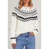 MEROKEETY Women’s 2026 Fall Winter Fair Isle Argyle Pullover Sweater Striped Crew Neck Long Sleeve Vintage Knit Tops(White)