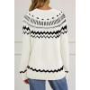 MEROKEETY Women’s 2026 Fall Winter Fair Isle Argyle Pullover Sweater Striped Crew Neck Long Sleeve Vintage Knit Tops(White)