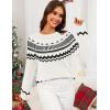 MEROKEETY Women’s 2026 Fall Winter Fair Isle Argyle Pullover Sweater Striped Crew Neck Long Sleeve Vintage Knit Tops(White)