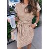 MEROKEETY Women’s 2026 Summer Casual Dress Short Sleeve Crewneck Striped Tie Waist Work Trendy T Shirt Dresses(Brown)