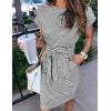 MEROKEETY Women’s 2026 Summer Casual Dress Short Sleeve Crewneck Striped Tie Waist Work Trendy T Shirt Dresses(Dark Grey)