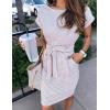 MEROKEETY Women’s 2026 Summer Casual Dress Short Sleeve Crewneck Striped Tie Waist Work Trendy T Shirt Dresses(Dusty Pink)