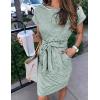 MEROKEETY Women’s 2026 Summer Casual Dress Short Sleeve Crewneck Striped Tie Waist Work Trendy T Shirt Dresses(Olive)