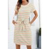 MEROKEETY Women’s 2026 Summer Casual Dress Short Sleeve Crewneck Striped Tie Waist Work Trendy T Shirt Dresses(Redgreen)