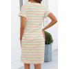 MEROKEETY Women’s 2026 Summer Casual Dress Short Sleeve Crewneck Striped Tie Waist Work Trendy T Shirt Dresses(Redgreen)