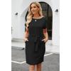 MEROKEETY Women’s 2026 Summer Casual Dress Short Sleeve Crewneck Striped Tie Waist Work Trendy T Shirt Dresses(Solid Black)