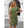 MEROKEETY Women’s 2026 Summer Casual Dress Short Sleeve Crewneck Striped Tie Waist Work Trendy T Shirt Dresses(Solid Green)