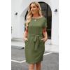 MEROKEETY Women’s 2026 Summer Casual Dress Short Sleeve Crewneck Striped Tie Waist Work Trendy T Shirt Dresses(Solid Green)