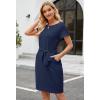 MEROKEETY Women’s 2026 Summer Casual Dress Short Sleeve Crewneck Striped Tie Waist Work Trendy T Shirt Dresses(Solid Navy)