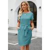 MEROKEETY Women’s 2026 Summer Casual Dress Short Sleeve Crewneck Striped Tie Waist Work Trendy T Shirt Dresses(Solid Sage)