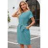 MEROKEETY Women’s 2026 Summer Casual Dress Short Sleeve Crewneck Striped Tie Waist Work Trendy T Shirt Dresses(Solid Sage)