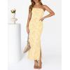 MEROKEETY Women’s 2026 Summer Floral Strapless Dress Bodycon Tube Slit Mesh Wedding Guest Cocktail Party Maxi Dresses(Apricot)