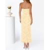 MEROKEETY Women’s 2026 Summer Floral Strapless Dress Bodycon Tube Slit Mesh Wedding Guest Cocktail Party Maxi Dresses(Apricot)