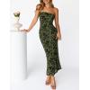 MEROKEETY Women’s 2026 Summer Floral Strapless Dress Bodycon Tube Slit Mesh Wedding Guest Cocktail Party Maxi Dresses(Army)