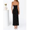 MEROKEETY Women’s 2026 Summer Floral Strapless Dress Bodycon Tube Slit Mesh Wedding Guest Cocktail Party Maxi Dresses(Black)