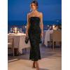 MEROKEETY Women’s 2026 Summer Floral Strapless Dress Bodycon Tube Slit Mesh Wedding Guest Cocktail Party Maxi Dresses(Black)