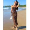 MEROKEETY Women’s 2026 Summer Floral Strapless Dress Bodycon Tube Slit Mesh Wedding Guest Cocktail Party Maxi Dresses(Brown)