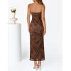 MEROKEETY Women’s 2026 Summer Floral Strapless Dress Bodycon Tube Slit Mesh Wedding Guest Cocktail Party Maxi Dresses(Brown)