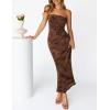 MEROKEETY Women’s 2026 Summer Floral Strapless Dress Bodycon Tube Slit Mesh Wedding Guest Cocktail Party Maxi Dresses(Brown)