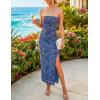 MEROKEETY Women’s 2026 Summer Floral Strapless Dress Bodycon Tube Slit Mesh Wedding Guest Cocktail Party Maxi Dresses(Dusty Blue)