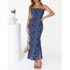 MEROKEETY Women’s 2026 Summer Floral Strapless Dress Bodycon Tube Slit Mesh Wedding Guest Cocktail Party Maxi Dresses(Dusty Blue)