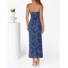MEROKEETY Women’s 2026 Summer Floral Strapless Dress Bodycon Tube Slit Mesh Wedding Guest Cocktail Party Maxi Dresses(Dusty Blue)