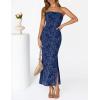 MEROKEETY Women’s 2026 Summer Floral Strapless Dress Bodycon Tube Slit Mesh Wedding Guest Cocktail Party Maxi Dresses(Navy)