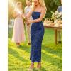 MEROKEETY Women’s 2026 Summer Floral Strapless Dress Bodycon Tube Slit Mesh Wedding Guest Cocktail Party Maxi Dresses(Navy)