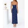 MEROKEETY Women’s 2026 Summer Floral Strapless Dress Bodycon Tube Slit Mesh Wedding Guest Cocktail Party Maxi Dresses(Navy)