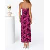 MEROKEETY Women’s 2026 Summer Floral Strapless Dress Bodycon Tube Slit Mesh Wedding Guest Cocktail Party Maxi Dresses(Rose)