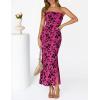 MEROKEETY Women’s 2026 Summer Floral Strapless Dress Bodycon Tube Slit Mesh Wedding Guest Cocktail Party Maxi Dresses(Rose)
