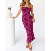 MEROKEETY Women’s 2026 Summer Floral Strapless Dress Bodycon Tube Slit Mesh Wedding Guest Cocktail Party Maxi Dresses(Rose)