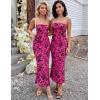 MEROKEETY Women’s 2026 Summer Floral Strapless Dress Bodycon Tube Slit Mesh Wedding Guest Cocktail Party Maxi Dresses(Rose)