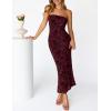 MEROKEETY Women’s 2026 Summer Floral Strapless Dress Bodycon Tube Slit Mesh Wedding Guest Cocktail Party Maxi Dresses(Wine)