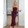 MEROKEETY Women’s 2026 Summer Floral Strapless Dress Bodycon Tube Slit Mesh Wedding Guest Cocktail Party Maxi Dresses(Wine)