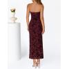 MEROKEETY Women’s 2026 Summer Floral Strapless Dress Bodycon Tube Slit Mesh Wedding Guest Cocktail Party Maxi Dresses(Wine)