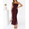 MEROKEETY Women’s 2026 Summer Floral Strapless Dress Bodycon Tube Slit Mesh Wedding Guest Cocktail Party Maxi Dresses(Wine)