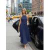 MEROKEETY Women’s 2026 Summer Halter Maxi Dress Spring Casual Boho Sleeveless Flowy Swing Beach Vacation Dresses with Belt(Navy)