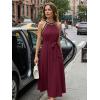 MEROKEETY Women’s 2026 Summer Halter Maxi Dress Spring Casual Boho Sleeveless Flowy Swing Beach Vacation Dresses with Belt(Wine)