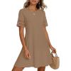 MEROKEETY Women’s 2026 Summer Spring Casual T Shirt Dress Hollow Out Short Sleeve Beach Vacation Shift Swing Sundress(Mocha)