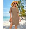 MEROKEETY Women’s 2026 Summer Spring Casual T Shirt Dress Hollow Out Short Sleeve Beach Vacation Shift Swing Sundress(Mocha)