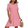 MEROKEETY Women’s 2026 Summer Spring Casual T Shirt Dress Hollow Out Short Sleeve Beach Vacation Shift Swing Sundress(Pink)