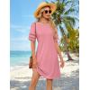MEROKEETY Women’s 2026 Summer Spring Casual T Shirt Dress Hollow Out Short Sleeve Beach Vacation Shift Swing Sundress(Pink)